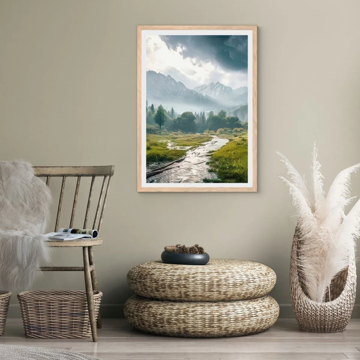 Plakat i ramme af lyst egetræ - Der og tilbage - 30x40 cm