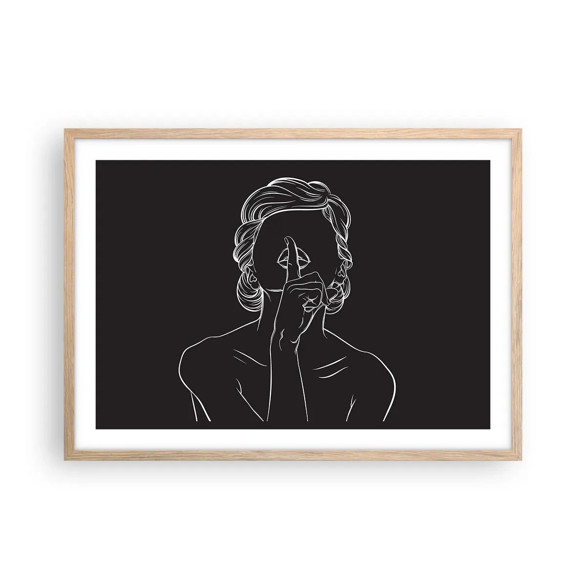 Plakat i ramme af lyst egetræ - Skønhed blomstrer i stilhed - 70x50 cm