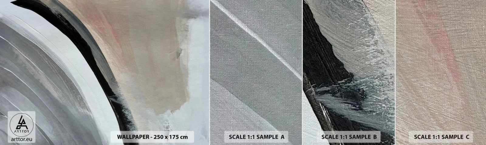 Prøve Fototapet Premium Canvas - Komposition: en bue af sort og gråt - Abstraktion, Stykke, Moderne kunst - 100x30 cm