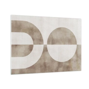 Billede på glas - Beige geometri med en halvcirkel og en cirkel på en vandret baggrund - 70x50cm - Ligheder og forskelle - Moderne vægdekoration til stue og soveværelse ARTTOR