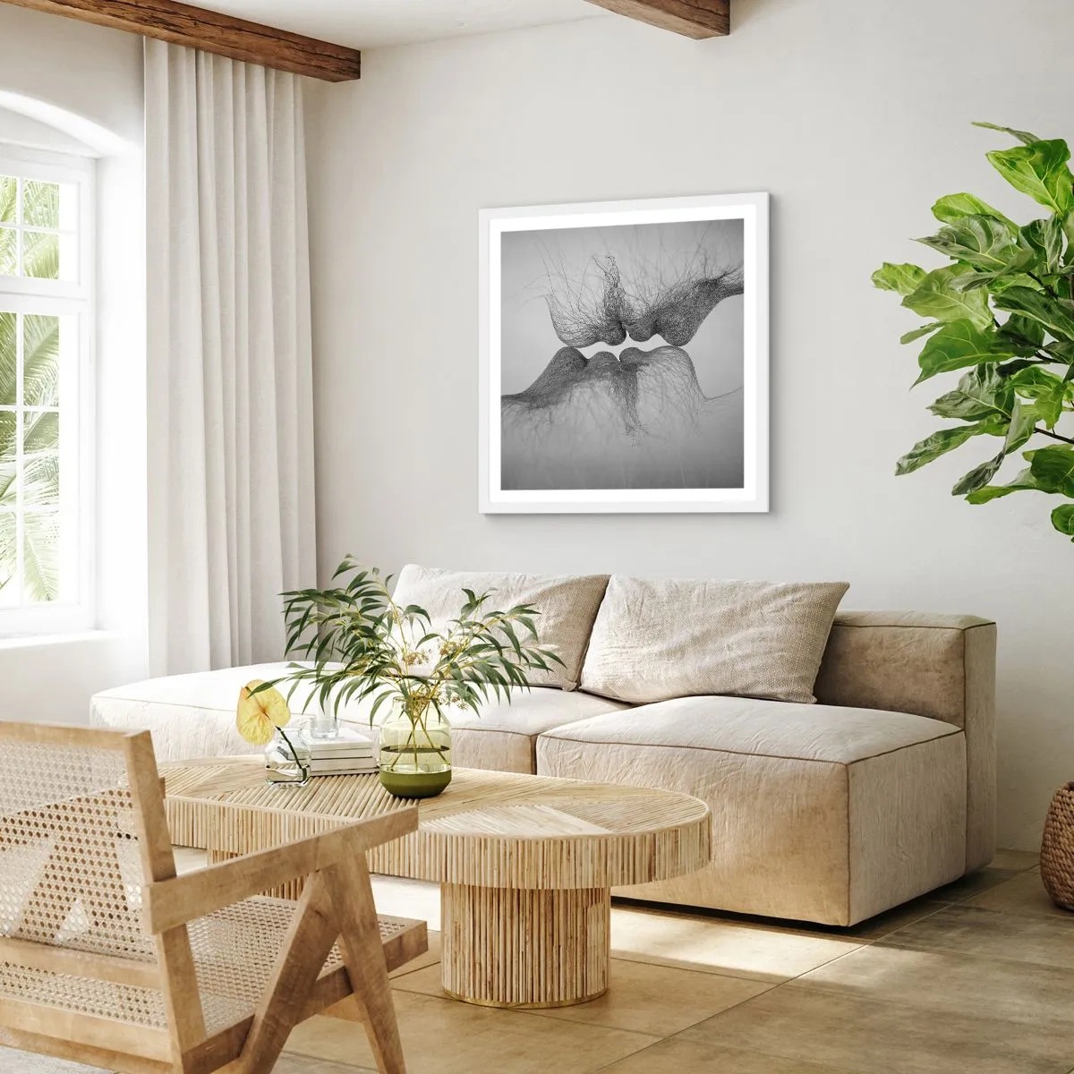 Plakat i hvid ramme - Vindens kys - 40x40 cm