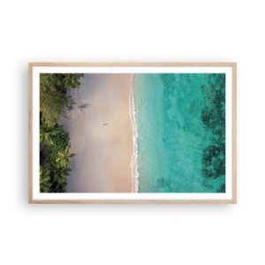 Plakat i ramme af lyst egetræ - Paradis strand - 91x61 cm