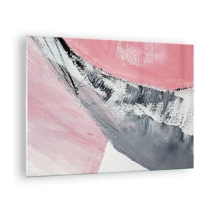 Billede på glas - Moderne abstraktion i pink, hvid og grå med penselstrøgstekstur - 70x50cm - Matchende sammensætning - Moderne vægdekoration til stue og soveværelse ARTTOR