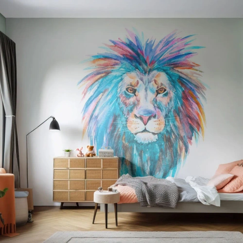 Fototapet Premium Canvas - En elektrificerende aura - Dyr, Løve, Abstraktion - 450x315 cm