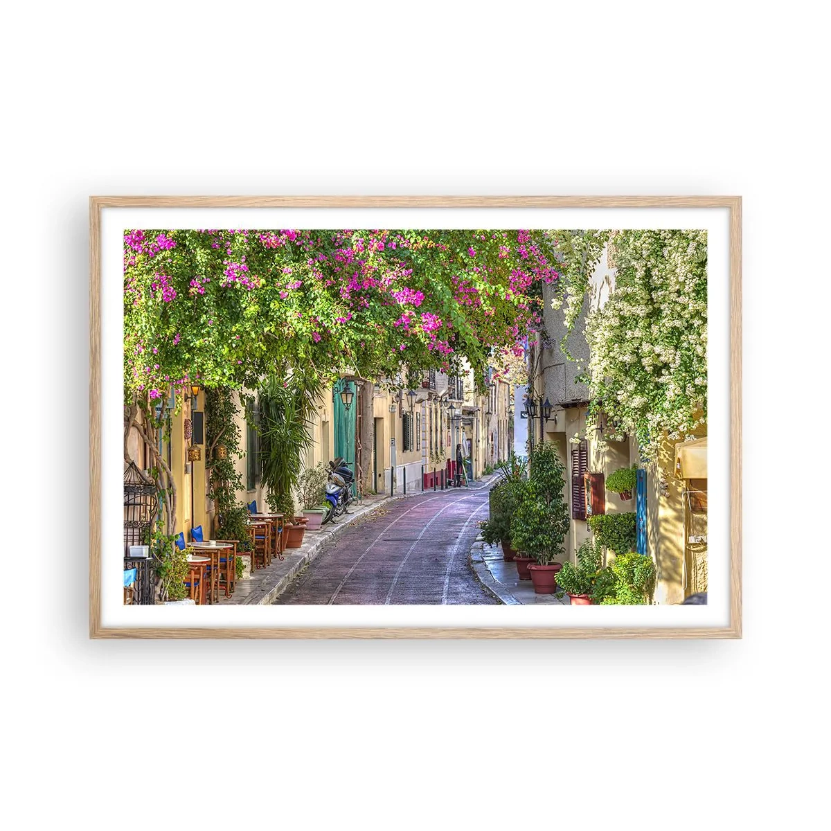 Plakat i ramme af lyst egetræ - En blomstrende gyde - 91x61 cm
