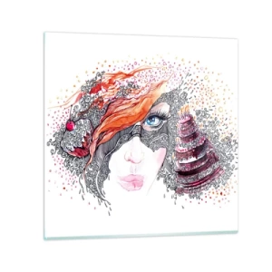 Billede på glas - Hos hende er hver dag en ferie - 60x60 cm