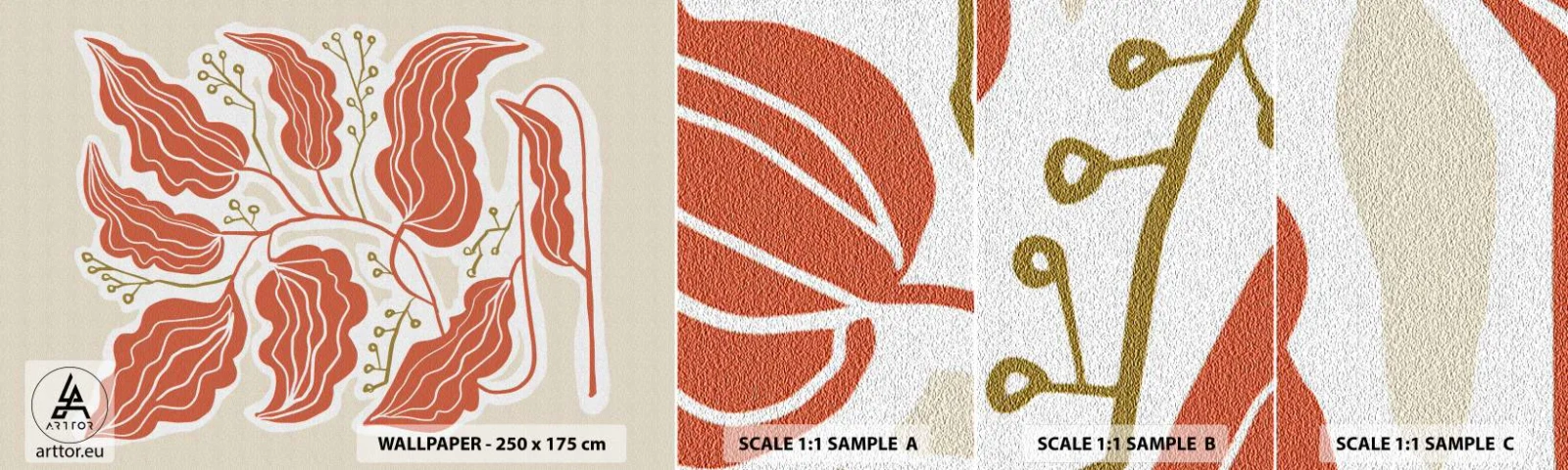 Fototapet Prøve Standard Eco - Folk og koral - Boho, Botanisk, Blomster - 100x30 cm