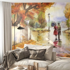 Fototapet Premium Canvas - Romantisk efterår i parken - By, Mennesker, Forelsket par - 350x256 cm