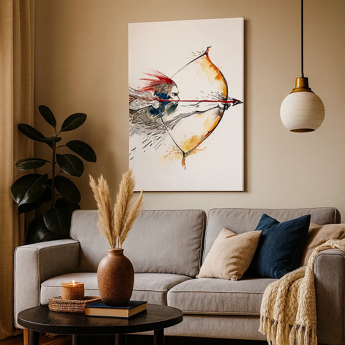 Lærredstryk - Billede på lærred - Mytisk kriger med en brændende bue - 50x70 cm