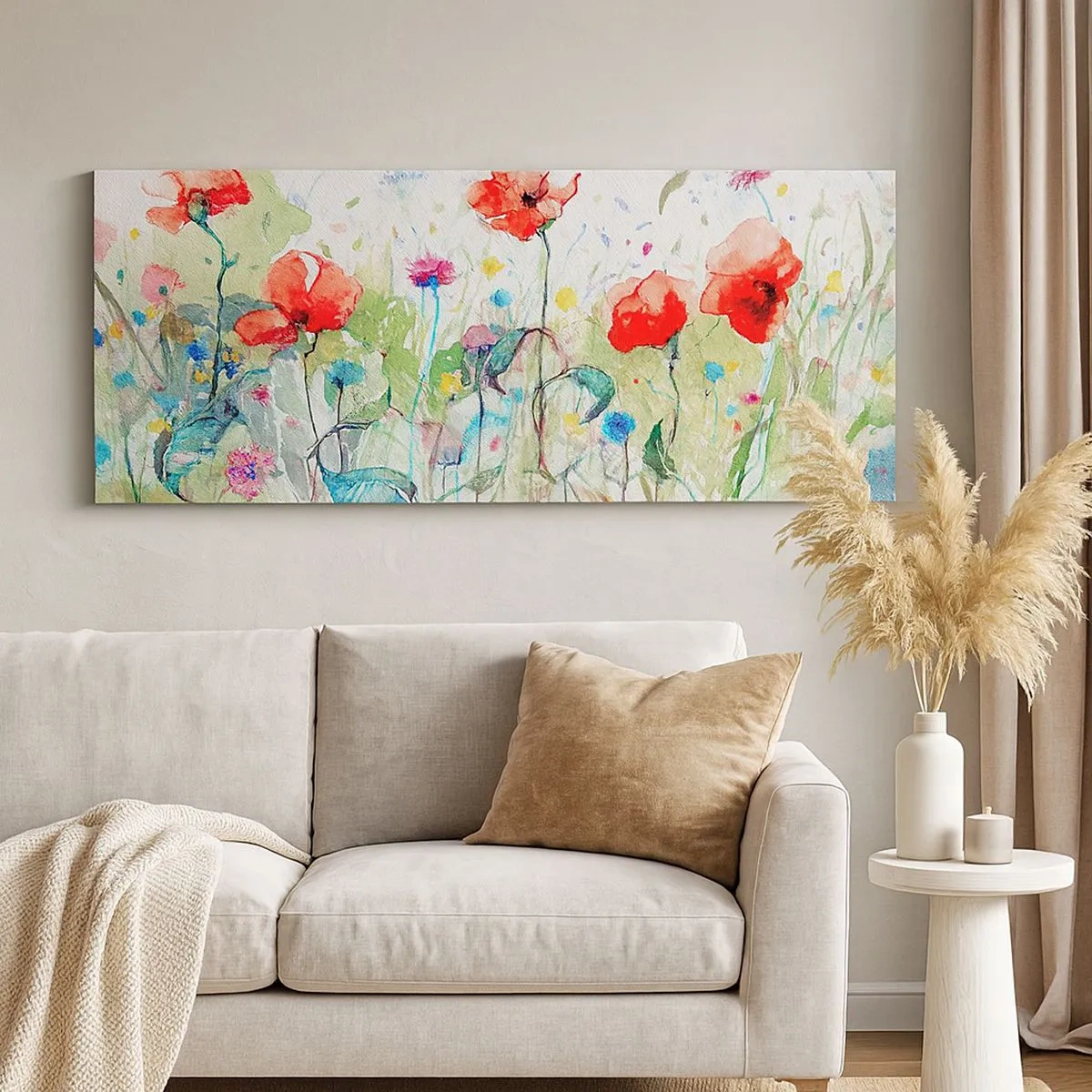 Lærredstryk - Billede på lærred - En blomstrende eng i maj - 100x40 cm