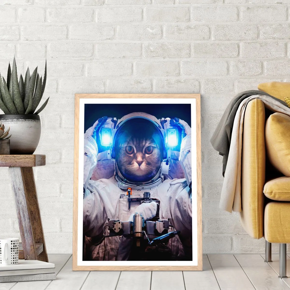 Plakat i ramme af lyst egetræ - Houston, I har et problem - 70x100 cm