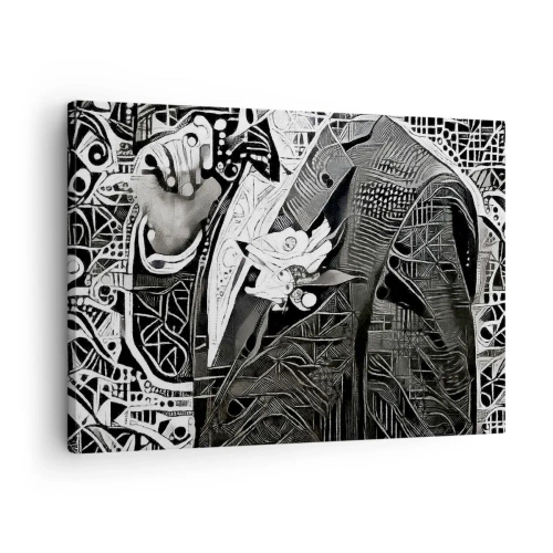 Lærredstryk - Billede på lærred - Elegant abstraktion af en mand i jakkesæt i sort og hvid - 70x50cm - Bare en tilsyneladende grå mand - Moderne vægdekoration til stue og soveværelse ARTTOR
