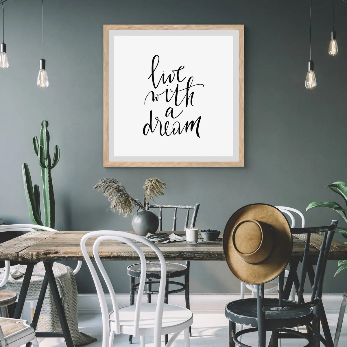 Plakat i ramme af lyst egetræ - Of course - 40x40 cm