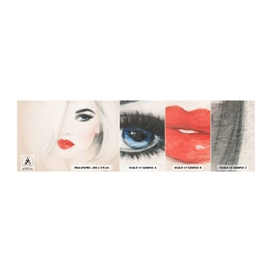 Prøve Fototapet Selvklæbende Deluxe Sticker - Hypnotiserer og beruser - Portræt af en kvinde, Kvindens ansigt, røde læber - 100x30 cm