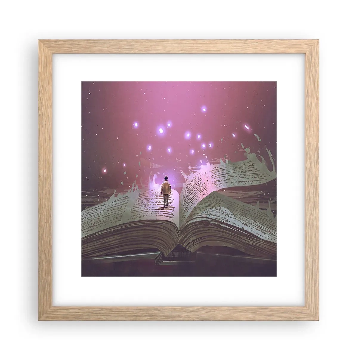 Plakat i ramme af lyst egetræ - En invitation til en anden verden - læs den! - 30x30 cm