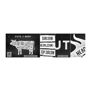 Prøve Fototapet Selvklæbende Deluxe Sticker - Slagterens grundbog - Gastronomi, Tyr, Bøf - 100x30 cm