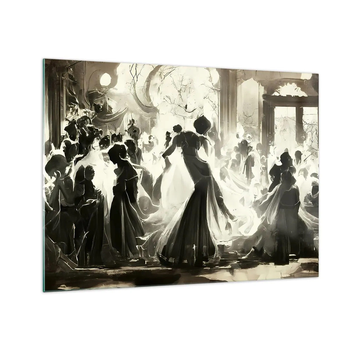 Billede på glas - En retro-stil balsal scene med dansende figurer - 70x50cm - Den store maskerade - Moderne vægdekoration til stue og soveværelse ARTTOR