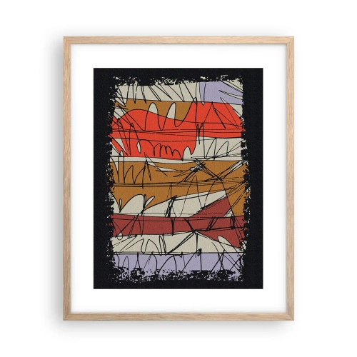 Plakat i ramme af lyst egetræ - Spontan komposition - 40x50 cm