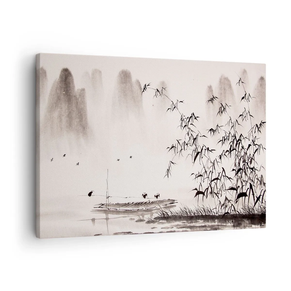 Lærredstryk - Billede på lærred - Et minimalistisk landskab i orientalsk stil - 70x50cm - Stilhed i rismarkerne - Moderne vægdekoration til stue og soveværelse ARTTOR