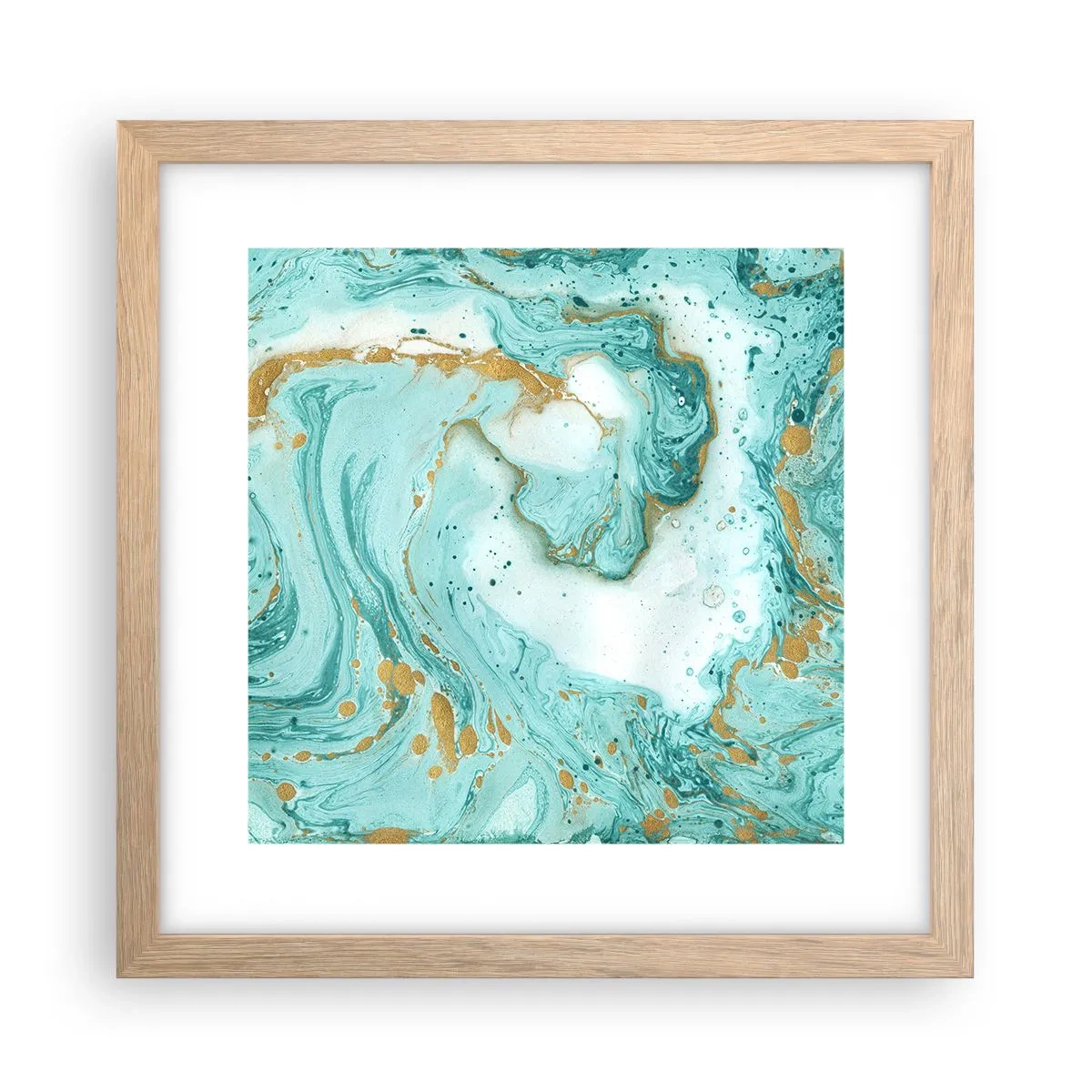 Plakat i ramme af lyst egetræ - Under den store bølge i Edo-perioden - 30x30 cm