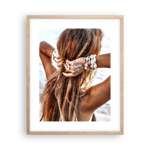 Plakat i ramme af lyst egetræ - Søster af vand og solskin - 40x50 cm