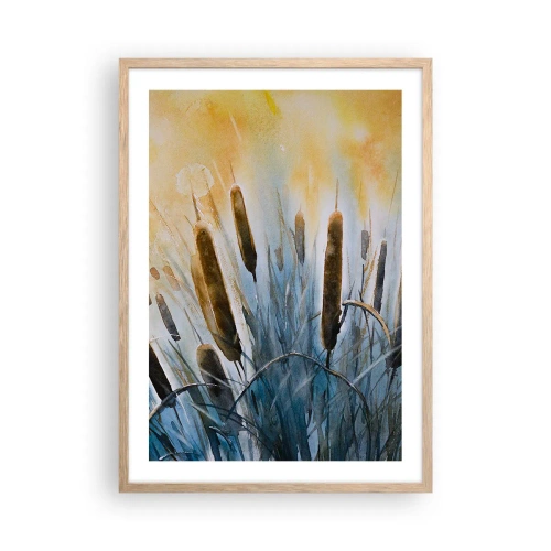 Plakat i ramme af lyst egetræ - Vandets kulde, solens varme - 50x70 cm