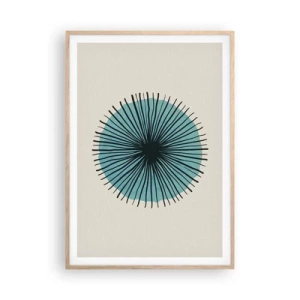 Plakat i ramme af lyst egetræ - Strålende på blå - 70x100 cm