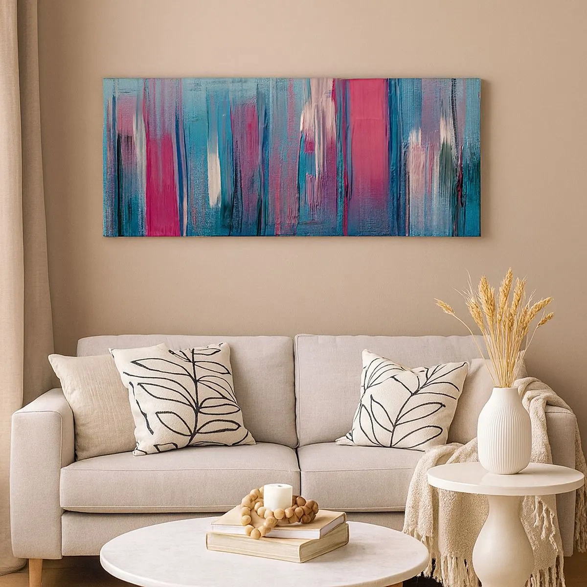 Lærredstryk - Billede på lærred - Lodret komposition i blåt og rødt - 100x40 cm