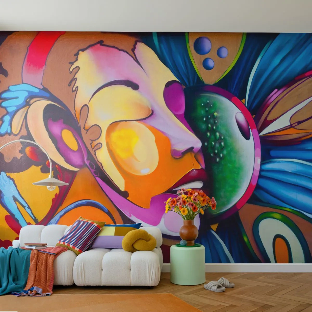 Fototapet Selvklæbende Deluxe Sticker - Berør med farve - Abstraktion, Kvinde, Kubisme - 300x210 cm