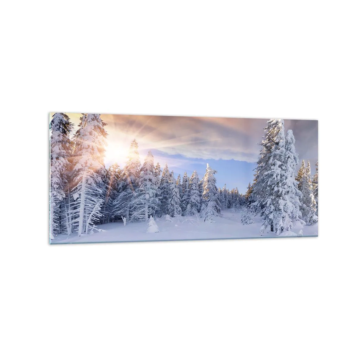 Billede på glas - Et snedækket naturspektakel - 120x50 cm