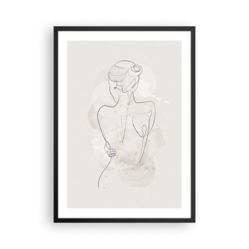 Plakat i sort ramme - En delikat feminin silhuet i en kontinuerlig linje - 50x70cm - Som et følsomt instrument - Moderne vægdekoration til stue og soveværelse ARTTOR