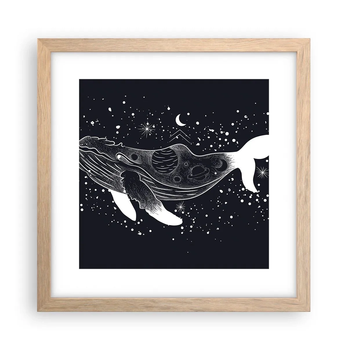 Plakat i ramme af lyst egetræ - I universets ocean - 30x30 cm