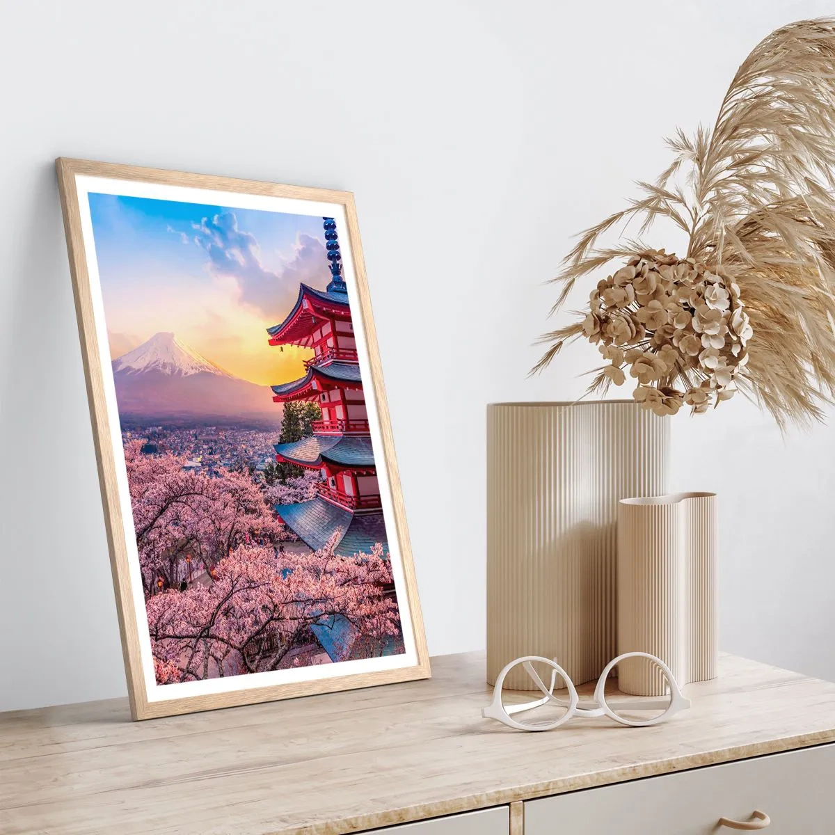 Plakat i ramme af lyst egetræ - Essensen af ​​den japanske ånd - 70x100 cm