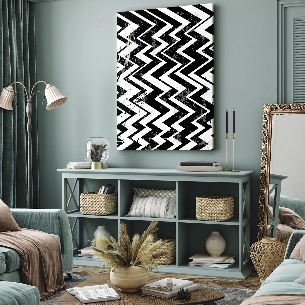 Lærredstryk - Billede på lærred - Zig-hvid, zag-sort - 45x80 cm