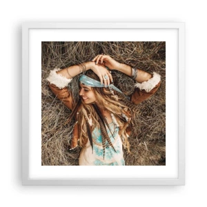 Plakat i hvid ramme - På vej til kærlighedens sommer - 40x40 cm