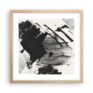 Plakat i ramme af lyst egetræ - Abstraktion - det sortes udtryk - 40x40 cm