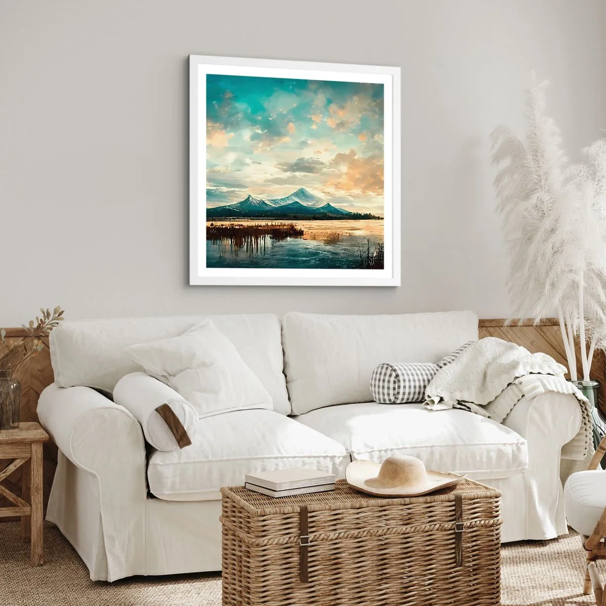 Plakat i hvid ramme - Under himlens beskyttelse - 50x50 cm