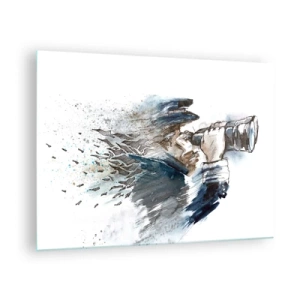 Billede på glas - En mand med kikkert i en dynamisk akvarelkomposition - 70x50cm - Ti på Beaufort-skalaen! - Moderne vægdekoration til stue og soveværelse ARTTOR