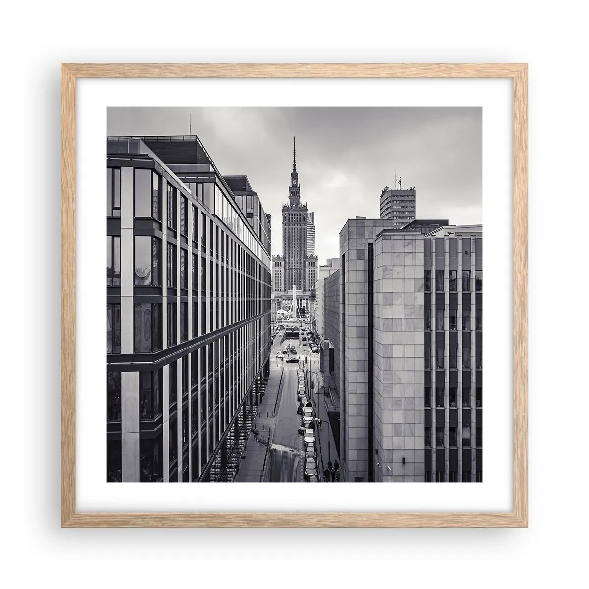 Plakat i ramme af lyst egetræ - Warszawa dalen - 50x50 cm