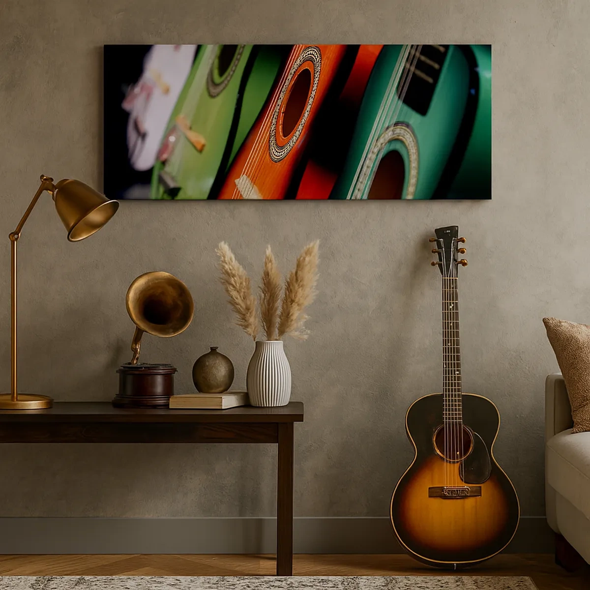 Lærredstryk - Billede på lærred - Guitaren har mange farver - 30x30 cm