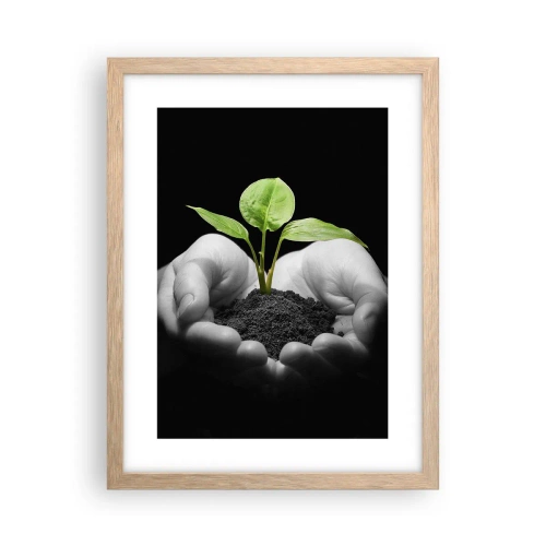 Plakat i ramme af lyst egetræ - Jeg elsker naturen, jeg beskytter den - 30x40 cm