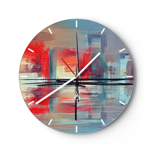 Vægur, Uret - Farverig abstraktion med geometriske penselstrøg - 30x30cm - Landskab i en ukendt dimension - Moderne vægdekoration til stue, køkken og soveværelse ARTTOR