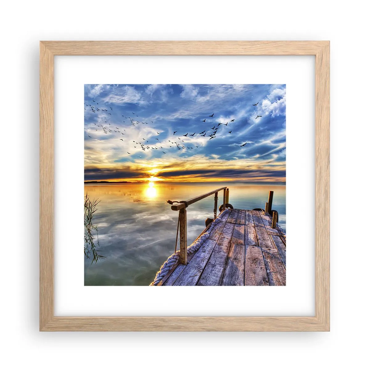 Plakat i ramme af lyst egetræ - Vinden går til ro - 30x30 cm
