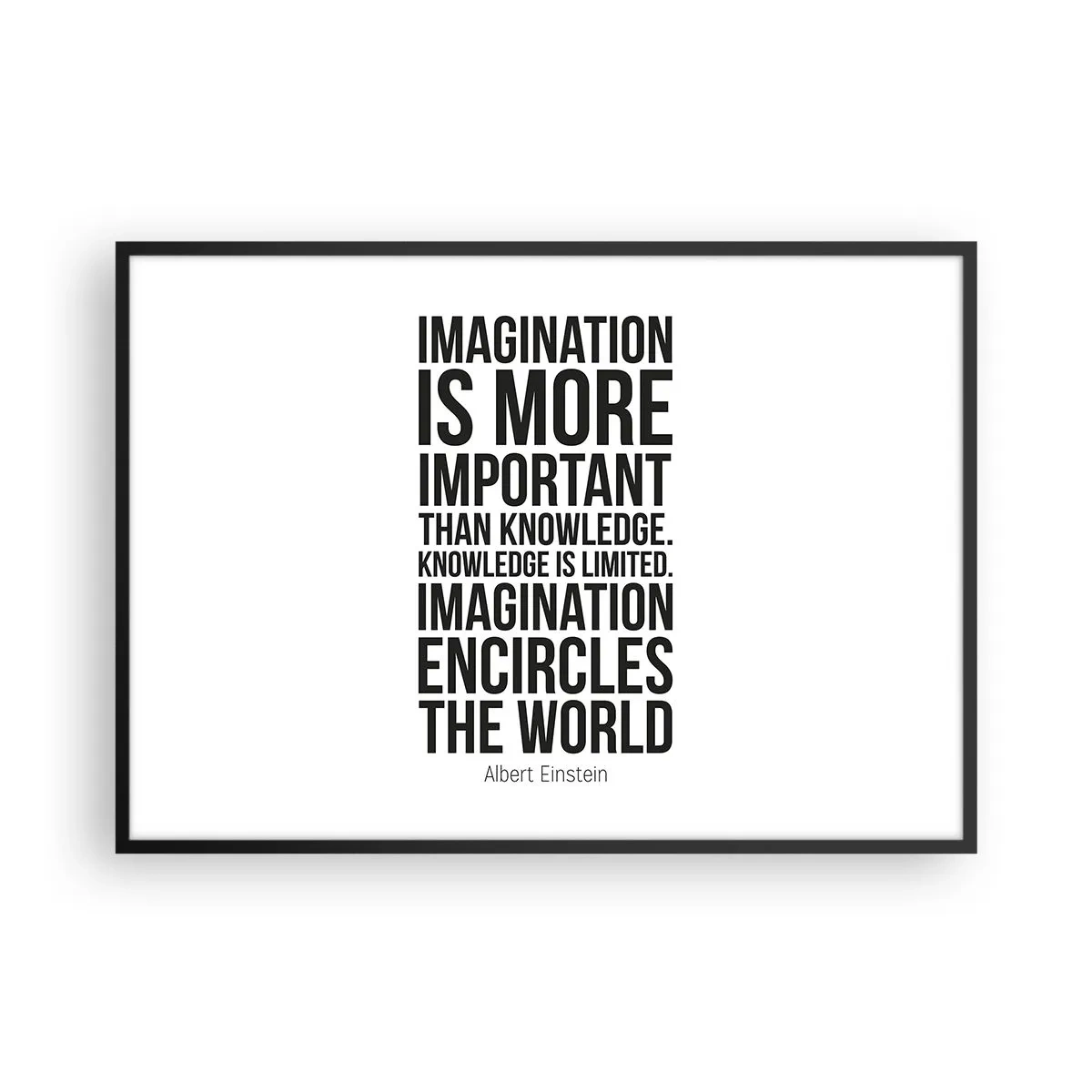 Plakat i sort ramme - Einstein om fantasiens kraft - 100x70 cm