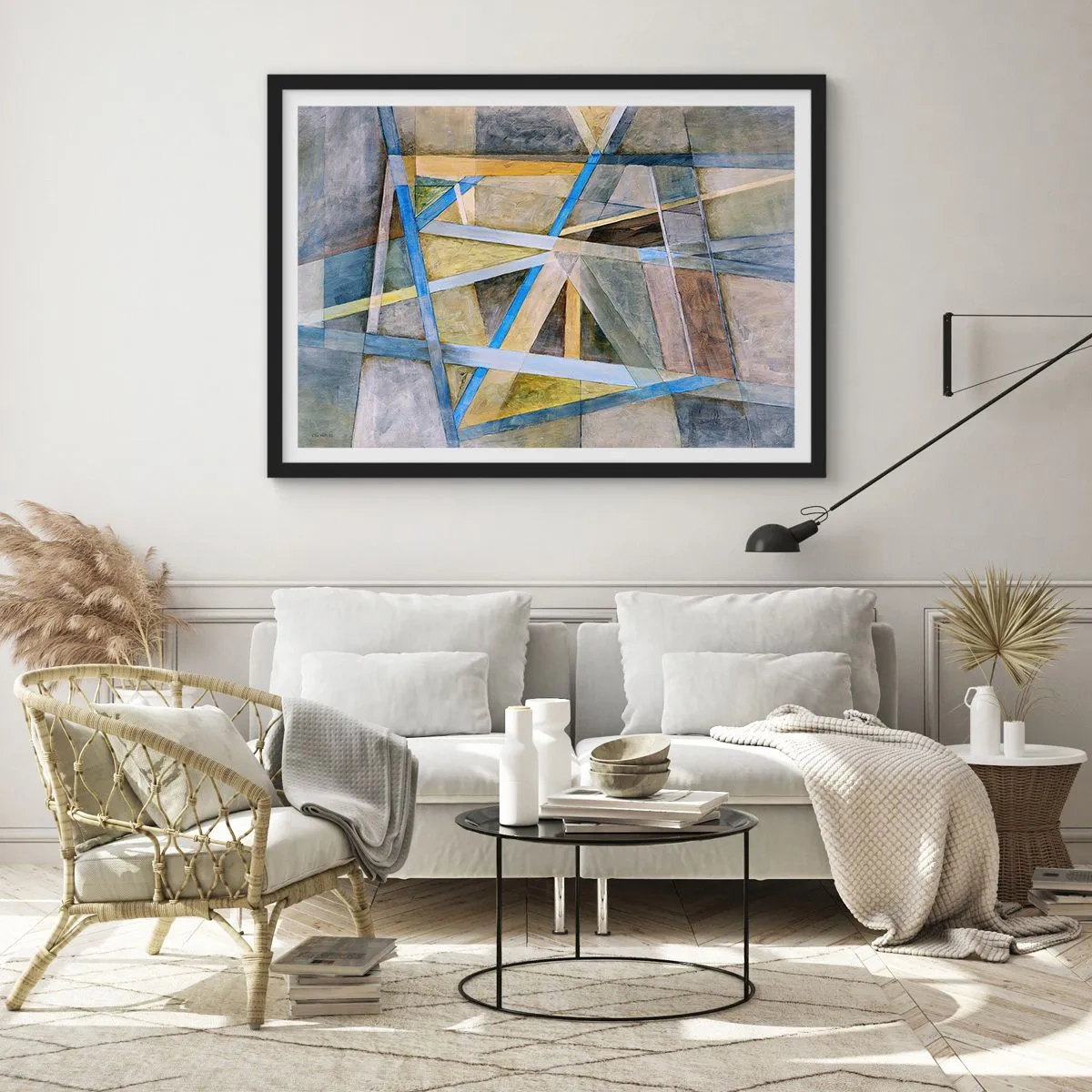 Plakat i sort ramme - Lige eller skråt? - 70x50 cm