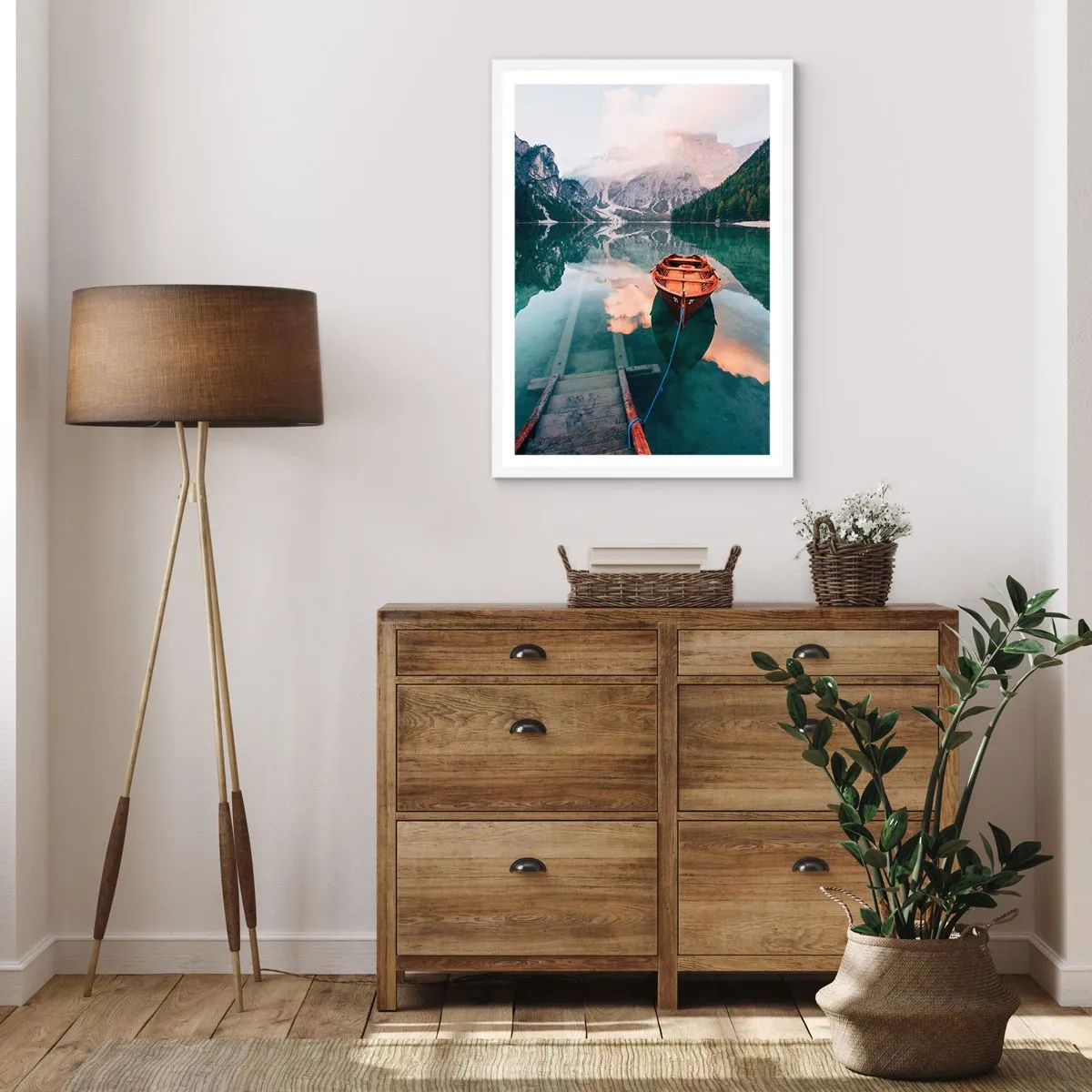 Plakat i hvid ramme - Fredfyldt søvn i bjergene - 70x100 cm