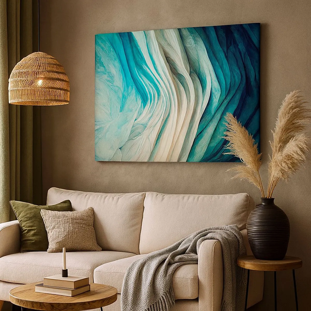 Lærredstryk - Billede på lærred - Dynamiske bølger i nuancer af blå og hvid - 70x50cm - Blå umættelighed - Moderne vægdekoration til stue og soveværelse ARTTOR