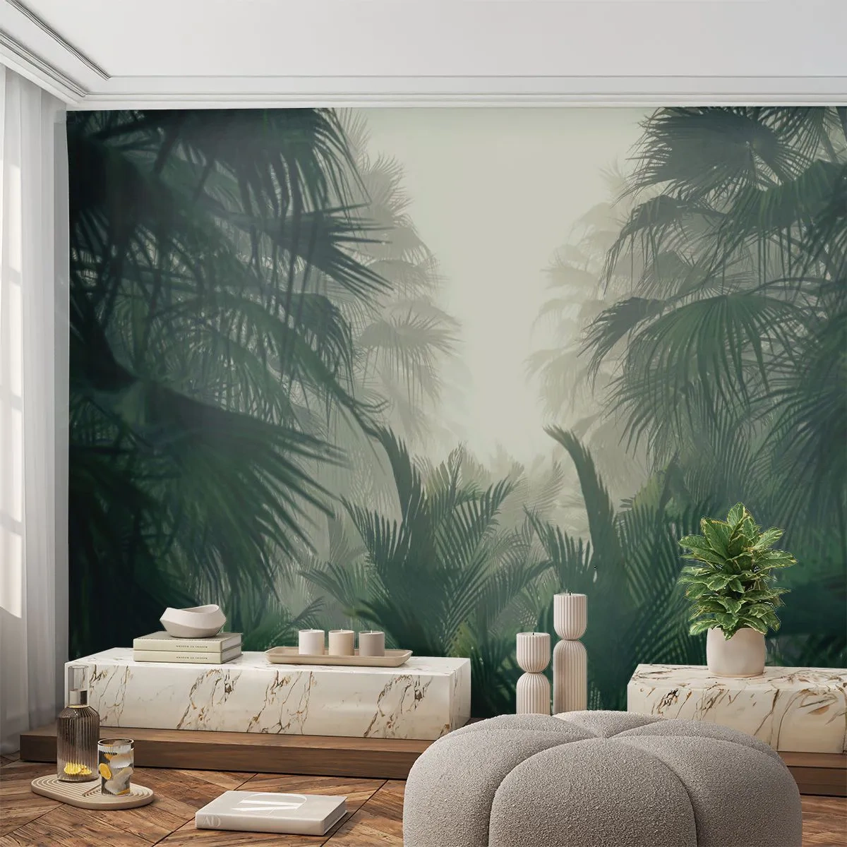 Fototapet Premium Canvas - Tropisk mysterium - Jungle, Kokospalme, Skov - 250x175 cm