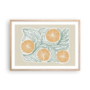 Plakat i ramme af lyst egetræ - Etnisk med et strejf af abstraktion - 70x50 cm