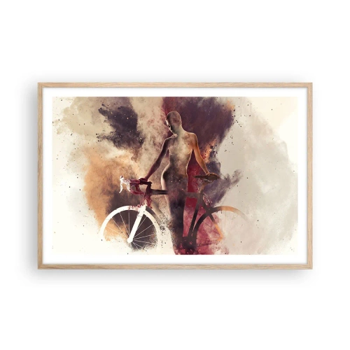 Plakat i ramme af lyst egetræ - I marmor former den cyklende sjæl - 91x61 cm